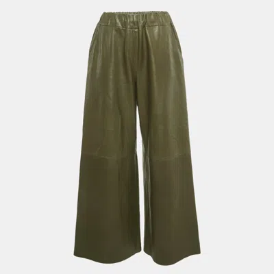 Pre-owned Loewe Green Genuine Leather Wide-leg Trousers M