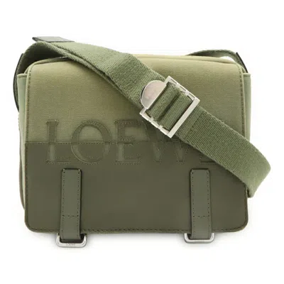 Pre-owned Loewe Green Khaki Canvas Leather Messenger Bag Shoulder Bag () In Multi