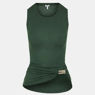 Pre-owned Loewe Green Logo Clasp Rib Knit Draped Tank Top Xs