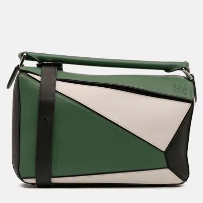 Pre-owned Loewe Green Medium Tricolor Calfskin Puzzle Satchel