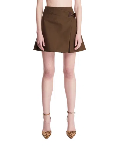 Loewe Green Pleated Mini Skirt In Brown