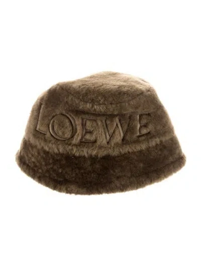 Pre-owned Loewe Green Shearling  Bucket Hat With Embroidered "" At Front. Designer Size 57 W/tags