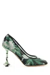 Loewe Mesh Toy Pumps With Embellished Floral Pattern In Green