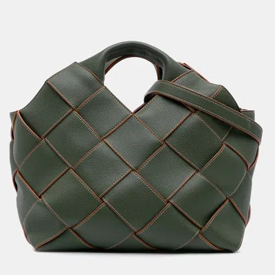 Pre-owned Loewe Green Small Woven Leather Surplus Basket Bag