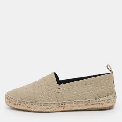 Pre-owned Loewe Grey Anagram Leather Espadrille Flats Size 38 In Gray