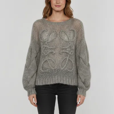 Pre-owned Loewe Grey Anagram Mohair Wool Open Knit Sweater Xs