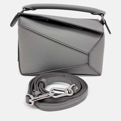 Pre-owned Loewe Grey Leather Puzzle Bag Mini In Gray