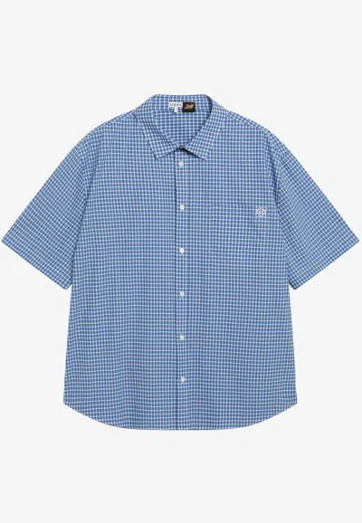 Loewe Grid Check Buttoned Shirt In Blue