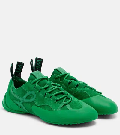 Loewe Grip Tpu And Leather-trimmed Suede Sneakers In Green