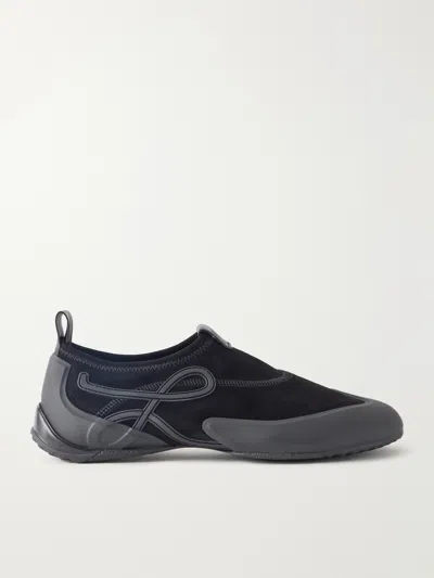 Loewe Grip Aqua Rubber-trimmed Stretch Suede Sneakers In Black