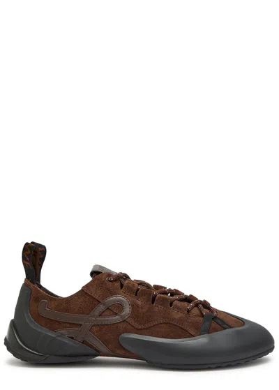 Loewe Grip Panelled Suede Sneakers In Brown