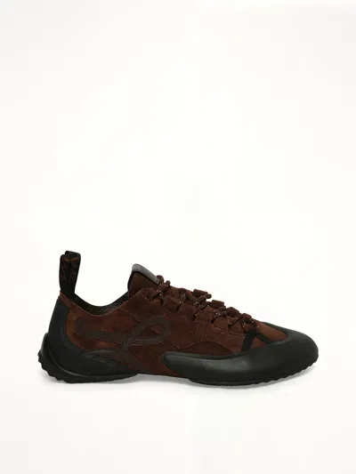 Loewe Grip Panelled Suede Sneakers In Brown