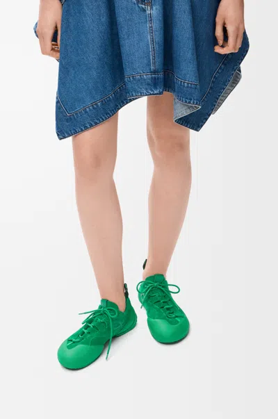 Loewe Grip Tpu And Leather-trimmed Suede Trainers In Green