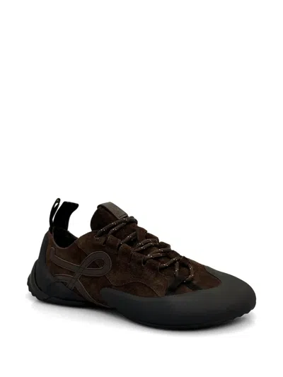 Loewe Grip Panelled Suede Sneakers In Brown
