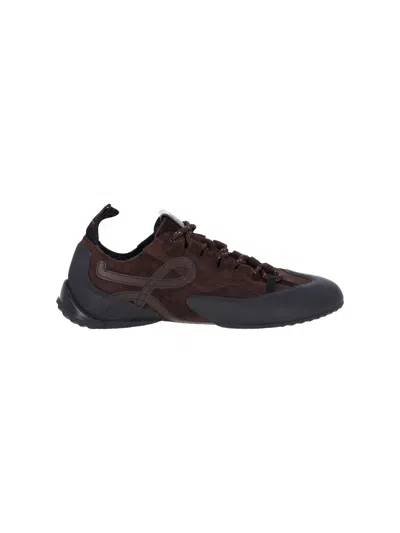 Loewe Grip Panelled Suede Sneakers In Brown