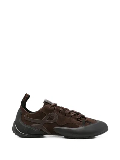 Loewe Grip Sneakers In Suede Calfskin Leather With Contrasting Molded Tpu Inserts In Black