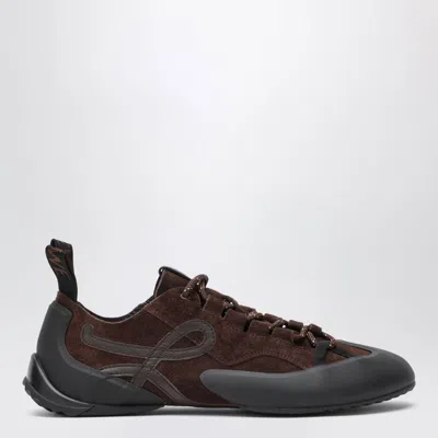 Loewe Grip Sneakers In Suede Calfskin Leather With Contrasting Molded Tpu Inserts In Black