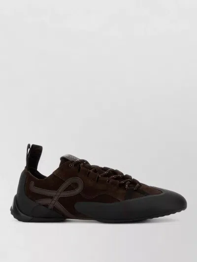 Loewe Grip Panelled Suede Sneakers In Brown