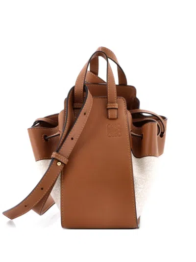 Pre-owned Loewe Hammock Bag Leather And Anagram Jacquard Mini Shoulder Bag In Brown