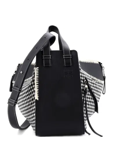 Pre-owned Loewe Hammock Bag Leather And Tweed Small Satchel In Black