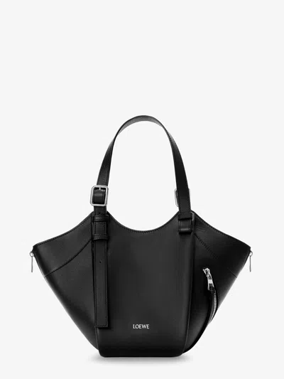 Loewe Hammock Flip Leather Handbag With Front Lettering Logo In Black