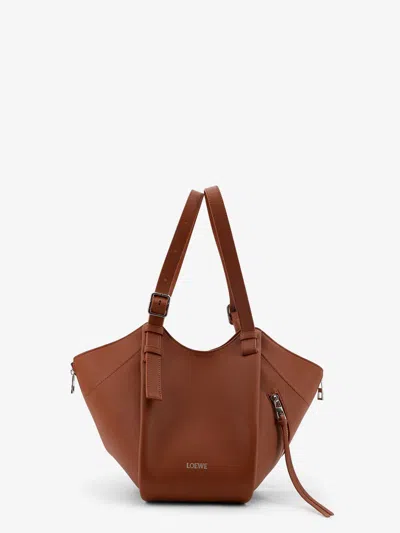 Loewe Hammock Flip Leather Handbag With Front Lettering Logo In Brown