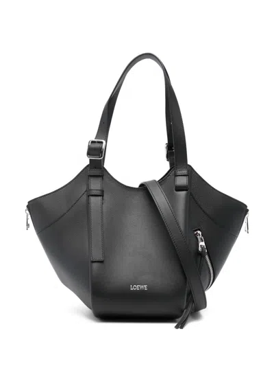 Loewe Hammock Flip Leather Tote In Black