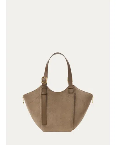 Loewe Hammock Flip Suede Top-handle Bag In Brownish Green