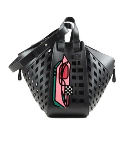 Loewe Hammock Logo Shoulder Bag In Black