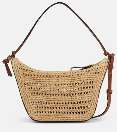 Loewe Hammock Mini Raffia Shoulder Bag In Beige