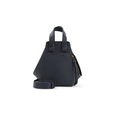 Loewe Hammock Navy Blue Calf Leather Shoulder Bag In Black