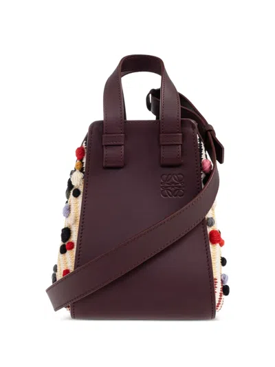 Loewe Hammock Pom-pom Leather Tote Bag In Red