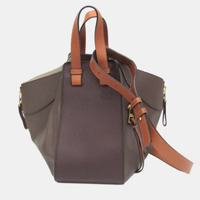 Pre-owned Loewe Hammock Small Leather Handbag Shoulder Bag Camel Dark Purple Gray