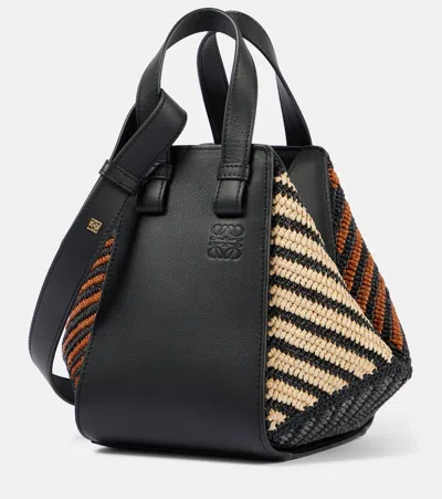 Loewe Hammock Small Leather-trimmed Raffia Tote Bag In Black