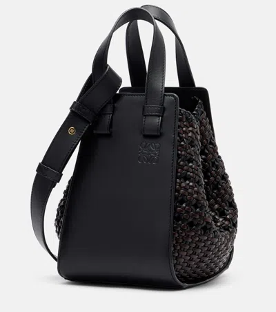 Loewe Compact Hammock Bag In Smooth Calfskin And Woven Nappa Calfskin In Black