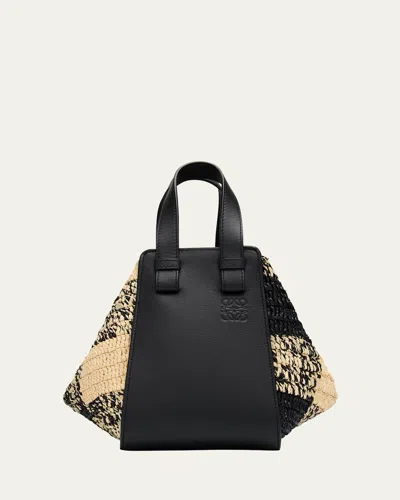 Loewe Hammock Top-handle Bag In Gingham Raffia In Naturalblack