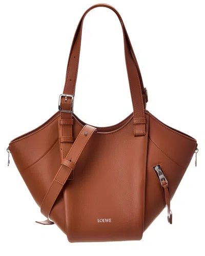 Loewe Hammocock Leather Flip Tote In Brown