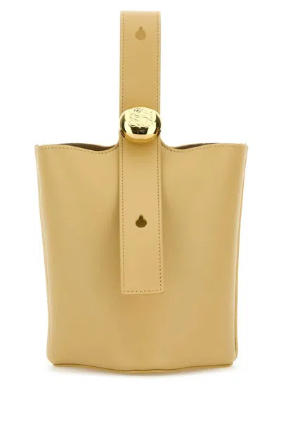 Loewe Women Yellow Leather Mini Pebble Bucket Bag In Neutral