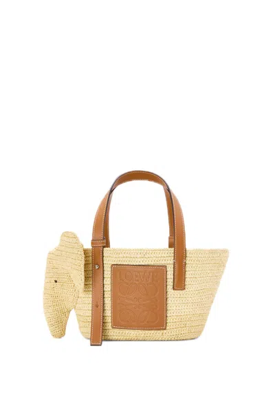 Loewe Handcrafted Woven Mini Basket Bag For Women In Tan