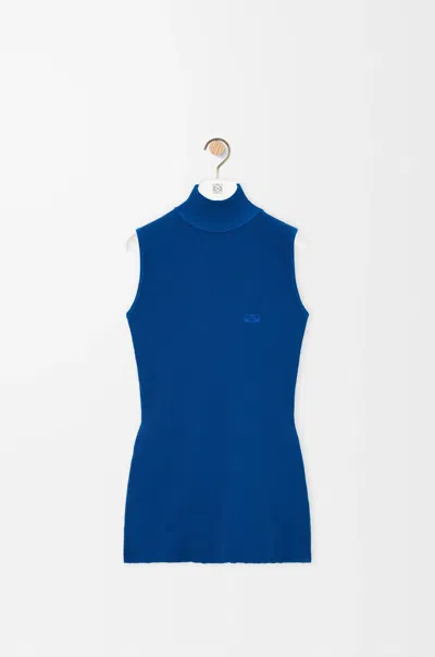 Loewe Womens Blue High-neck Sleeveless Woven Top