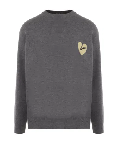 Loewe Heart Intarsia Dropped Shoulder Sweater In Gray