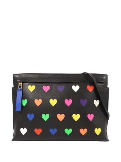 Pre-owned Loewe Heart-print Leather Shoulder Bag In Black