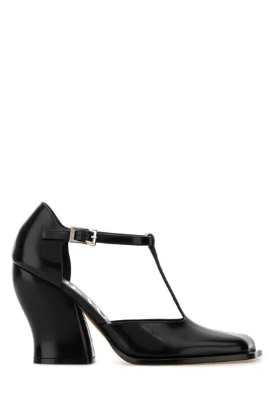 Loewe Burgundy Onda T-bar Pumps In Embossed Leather Women In Brown