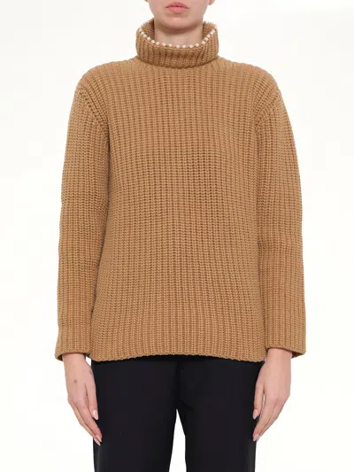 Loewe High Pearls Sweater In Camel