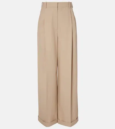 Loewe High-rise Cotton Wide-leg Pants In Sand