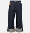 Loewe Cropped Leather-trimmed Straight-leg Jeans In Raw Denim