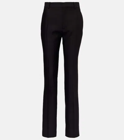Loewe High-rise Wool And Silk Straight Pants In Black