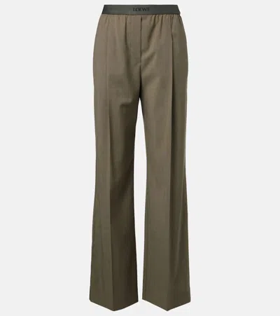 Loewe High-rise Wool Wide-leg Pants In Green