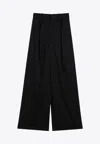 Loewe High-waisted Pleated Wide Trousers In Black