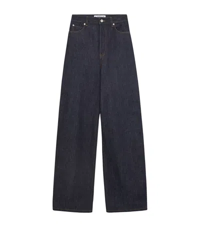 Loewe Womens High-rise Wide-leg Brand-patch Jeans Raw Denim